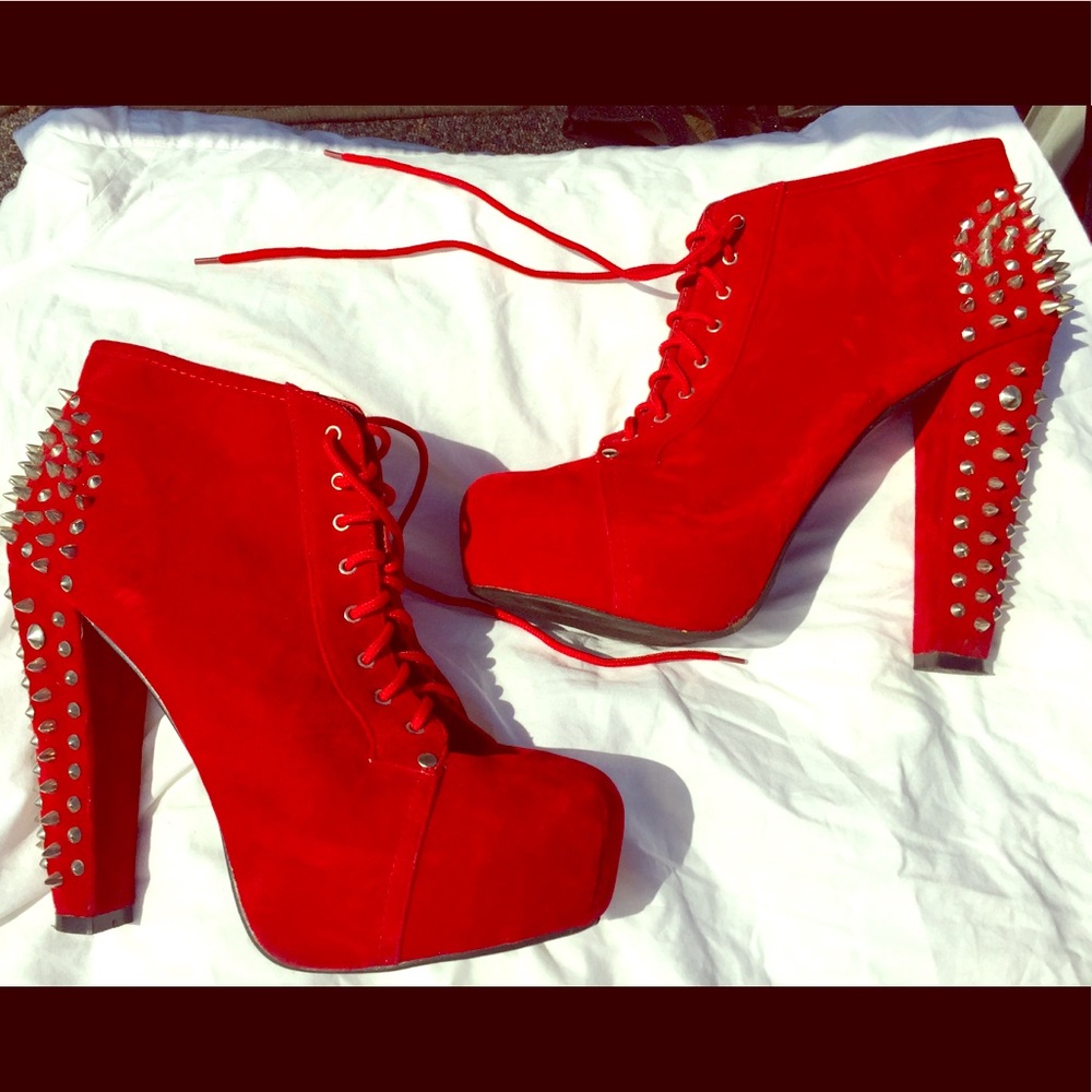 Red suede booties